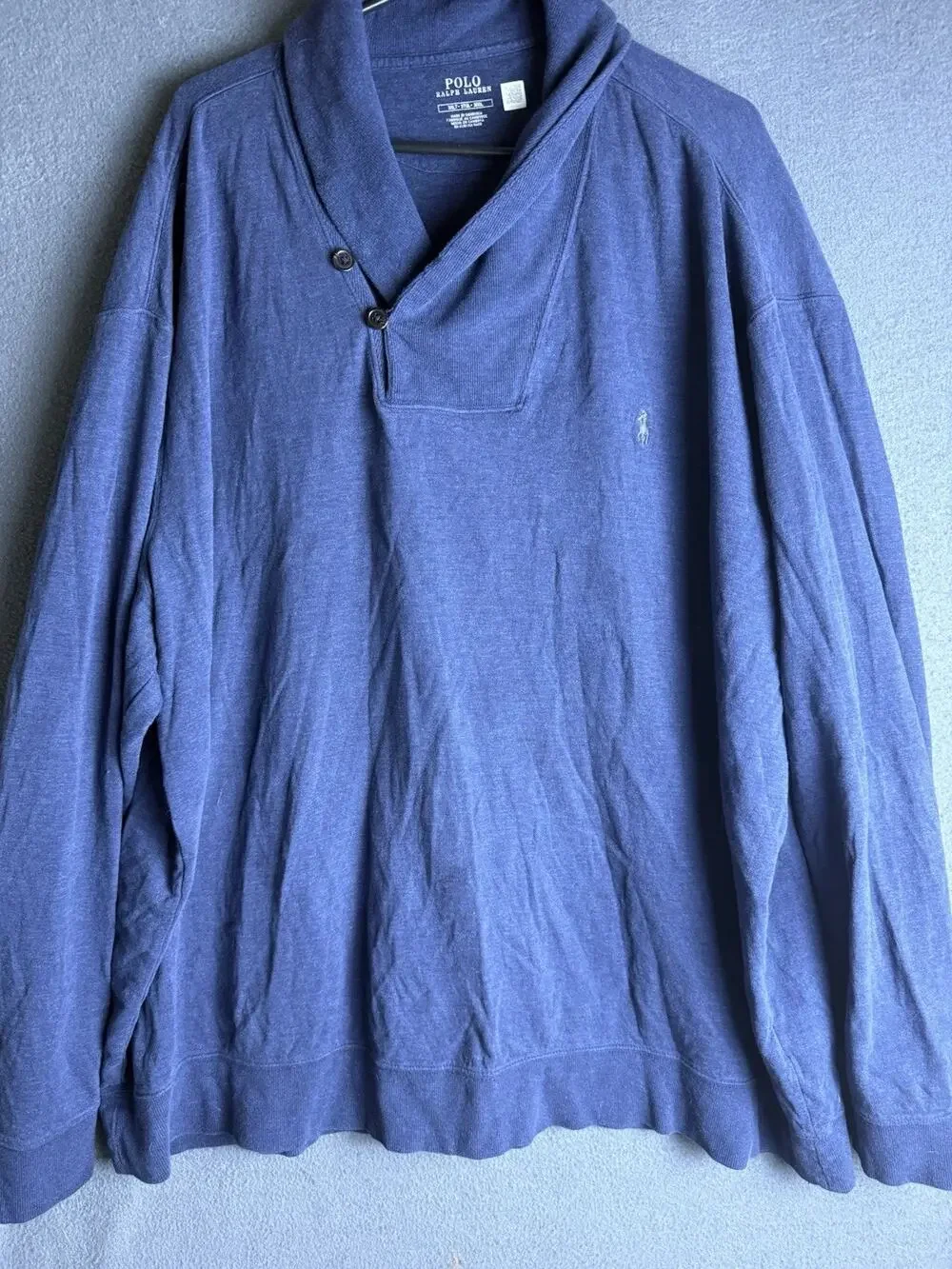 Polo Ralph Lauren Luxury Jersey Shawl Pullover Sweater Men 3XLT Blue Knit Preppy
